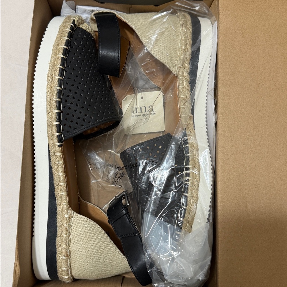 Black and tan canvas espadrilles